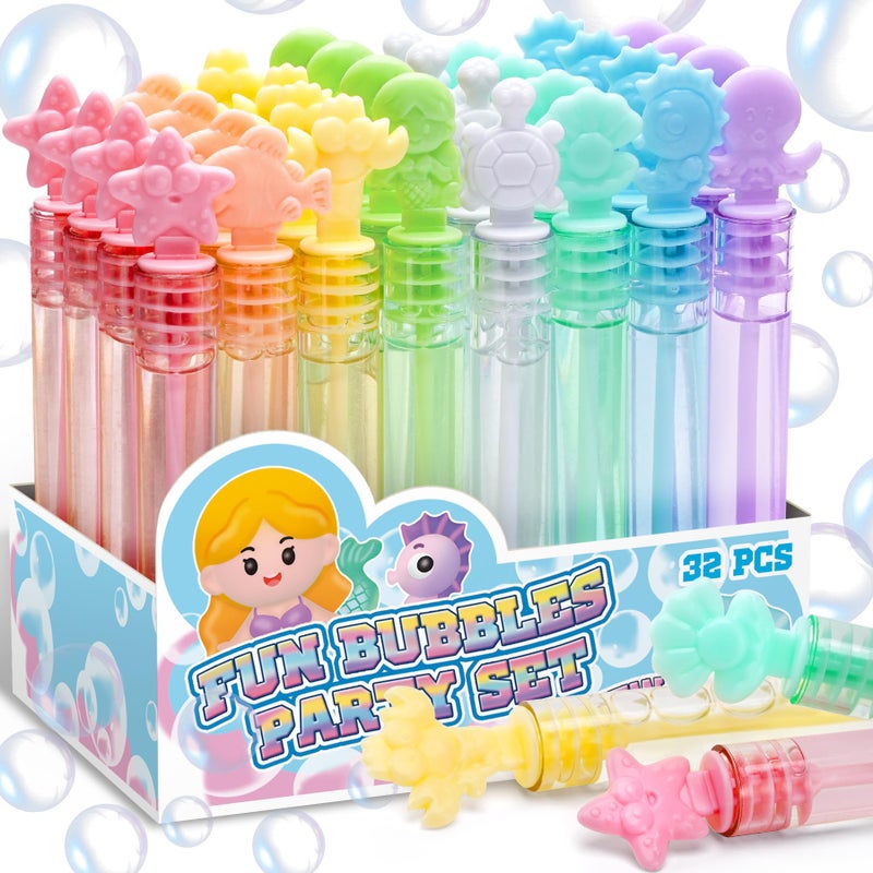 Cawiew 32 Pcs Mermaid Bubbles for Kids with Display Box  8 Color Mini Pastel Bubble Wand for Mermaid Birthday Decorations  Ocean Party Favors  Goody Bag Stuffer  Under The Sea Animal Gift for Girls Toddlers - Image 1